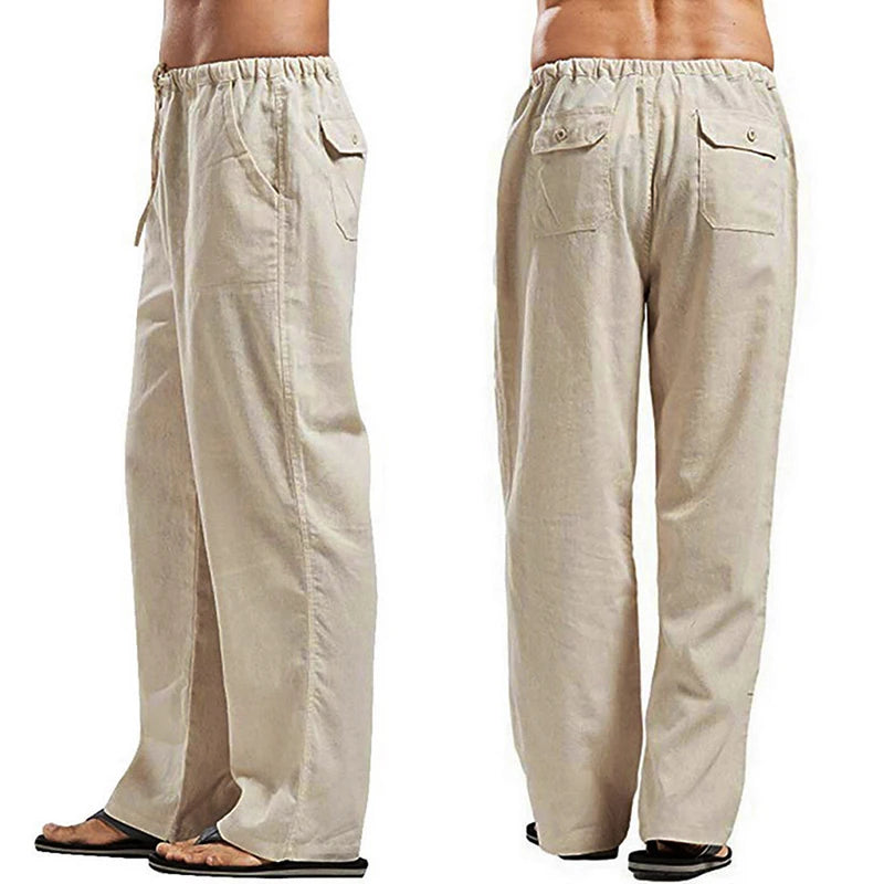 Men Linen Pants Streetwear Loose Straight Party Pant Elastic Waists Trousers Fahion Casual Beach Daliy Cool Breathable Plus Size