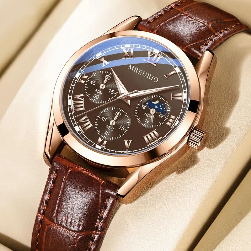 New Concept Elegance Men Watches Decorative Timing Leather Casual Quartz Watches Men's Sport Waterproof Clock Watch Reloj Hombre