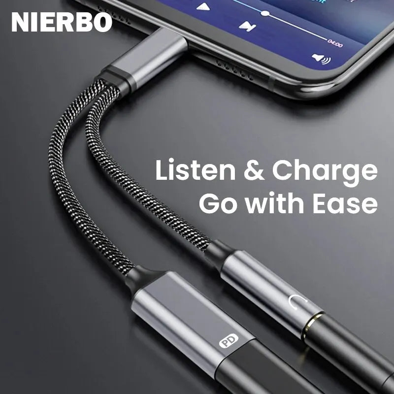 NIERBO 2 in 1 USB C to 3.5mm Headphone and Charger Adapter USB C PD 3.0 Port to Aux Audio Jack Fast Charging Dongle Cable Cord