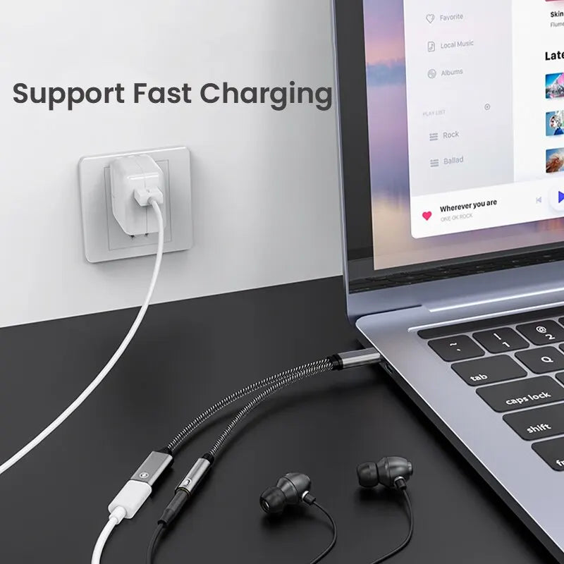 NIERBO 2 in 1 USB C to 3.5mm Headphone and Charger Adapter USB C PD 3.0 Port to Aux Audio Jack Fast Charging Dongle Cable Cord