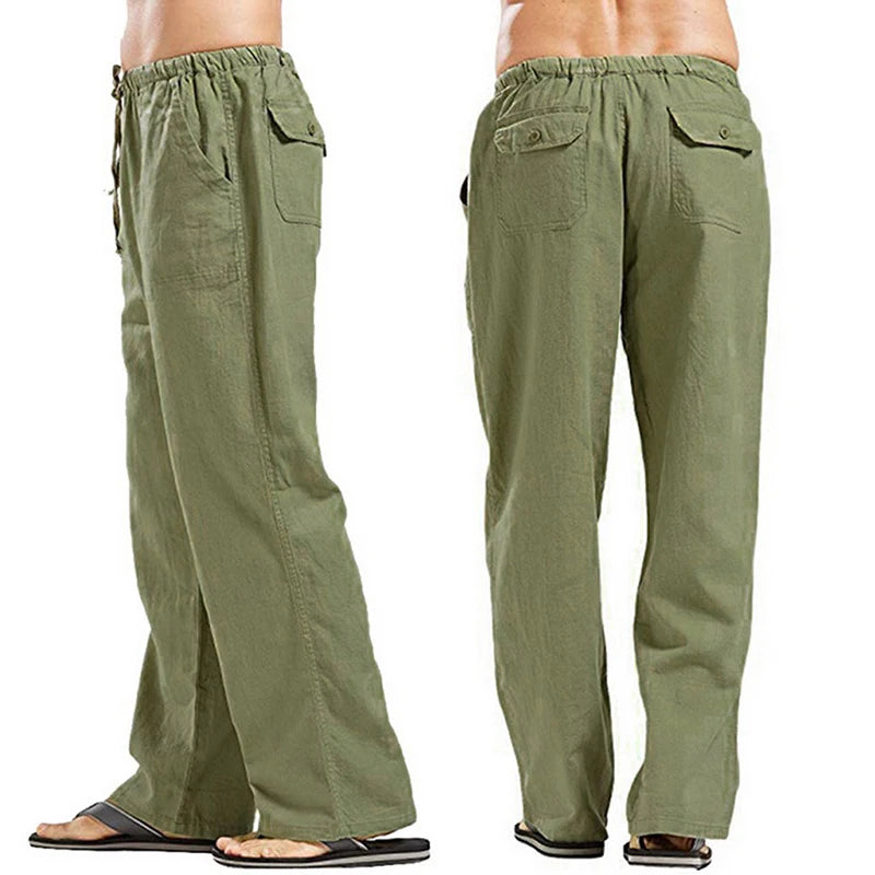 Men Linen Pants Streetwear Loose Straight Party Pant Elastic Waists Trousers Fahion Casual Beach Daliy Cool Breathable Plus Size