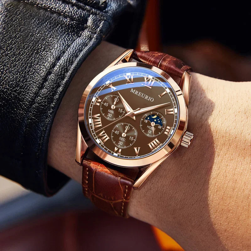 New Concept Elegance Men Watches Decorative Timing Leather Casual Quartz Watches Men's Sport Waterproof Clock Watch Reloj Hombre