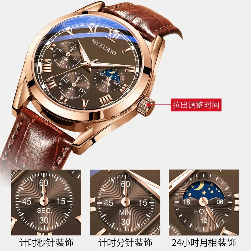 New Concept Elegance Men Watches Decorative Timing Leather Casual Quartz Watches Men's Sport Waterproof Clock Watch Reloj Hombre