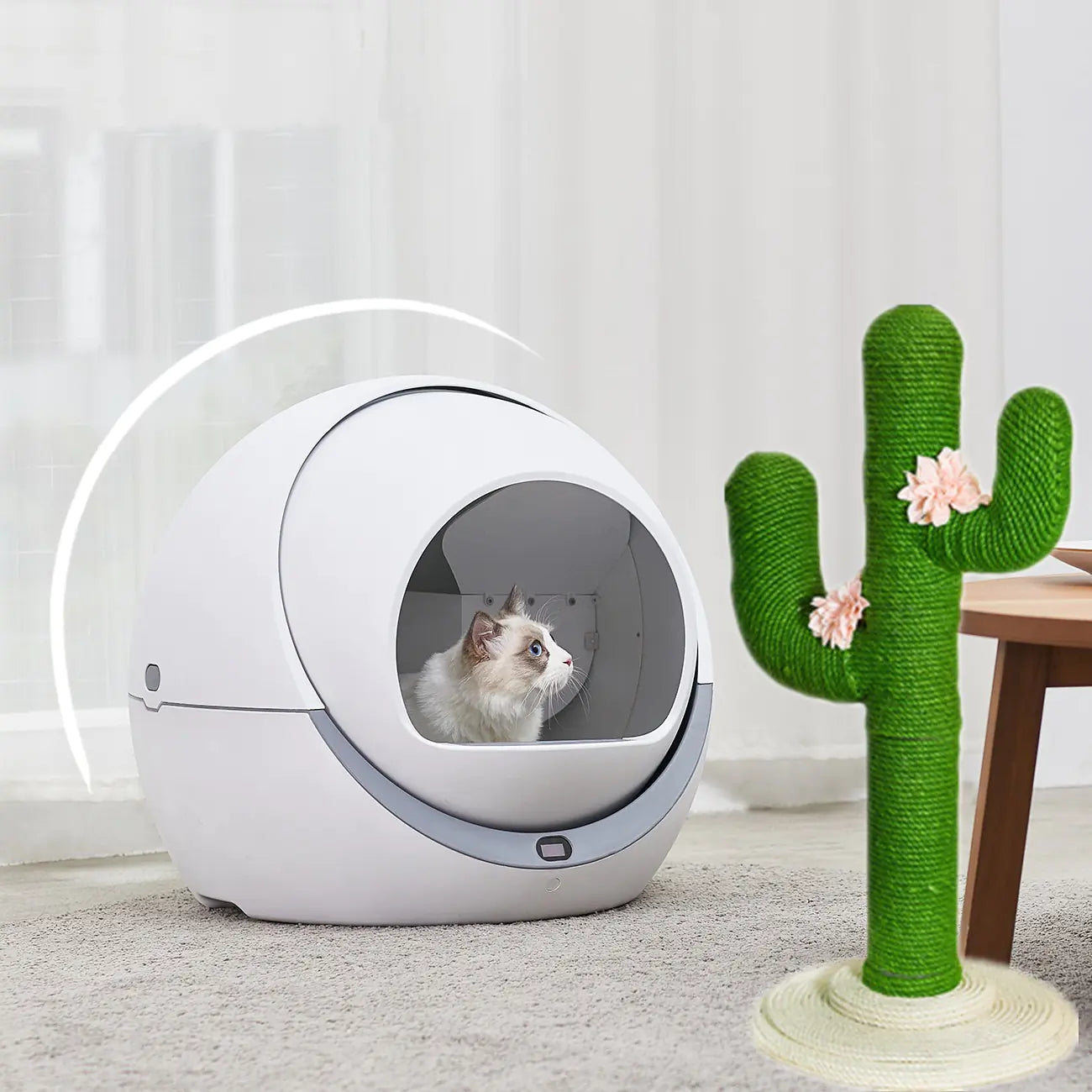 Automatic Rotating Cat Litter Box with Detachable Door