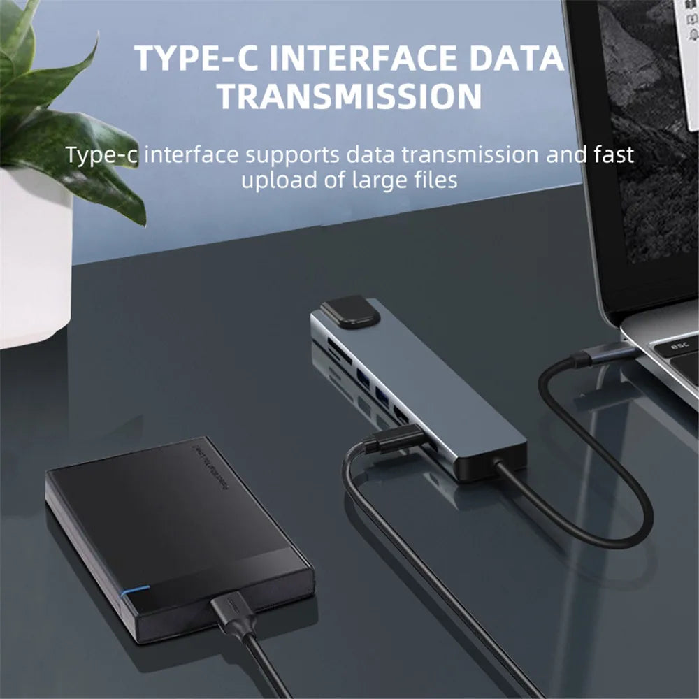 MZX 8 in 1 Laptop Docking Station USB C Hub Concentrator HDMI-Compatible 3 0 Adapter Dock Splitter Type A Extension for Macbook