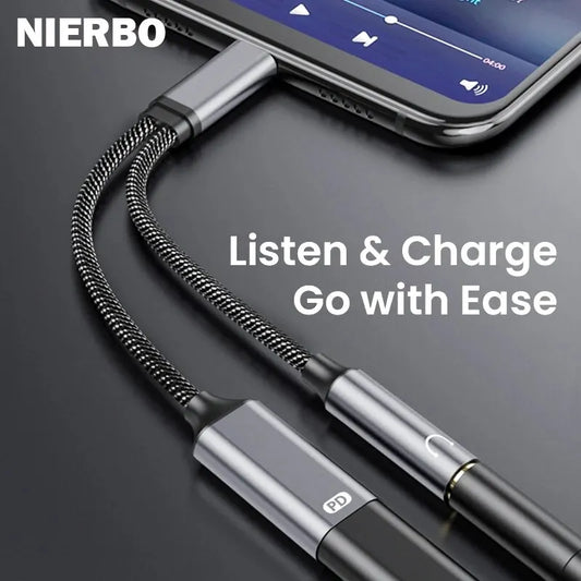 NIERBO 2 in 1 USB C to 3.5mm Headphone and Charger Adapter USB C PD 3.0 Port to Aux Audio Jack Fast Charging Dongle Cable Cord