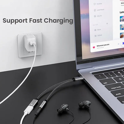 NIERBO 2 in 1 USB C to 3.5mm Headphone and Charger Adapter USB C PD 3.0 Port to Aux Audio Jack Fast Charging Dongle Cable Cord