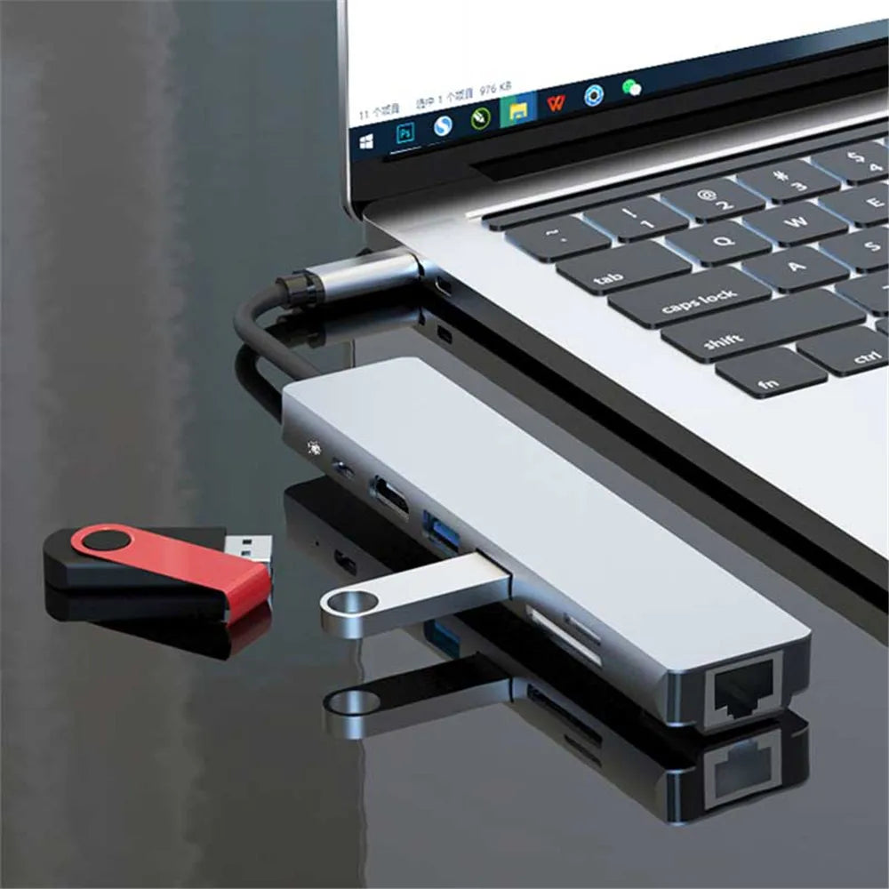MZX 8 in 1 Laptop Docking Station USB C Hub Concentrator HDMI-Compatible 3 0 Adapter Dock Splitter Type A Extension for Macbook