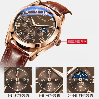 New Concept Elegance Men Watches Decorative Timing Leather Casual Quartz Watches Men's Sport Waterproof Clock Watch Reloj Hombre