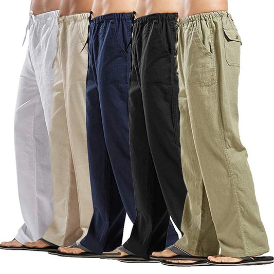 Men Linen Pants Streetwear Loose Straight Party Pant Elastic Waists Trousers Fahion Casual Beach Daliy Cool Breathable Plus Size