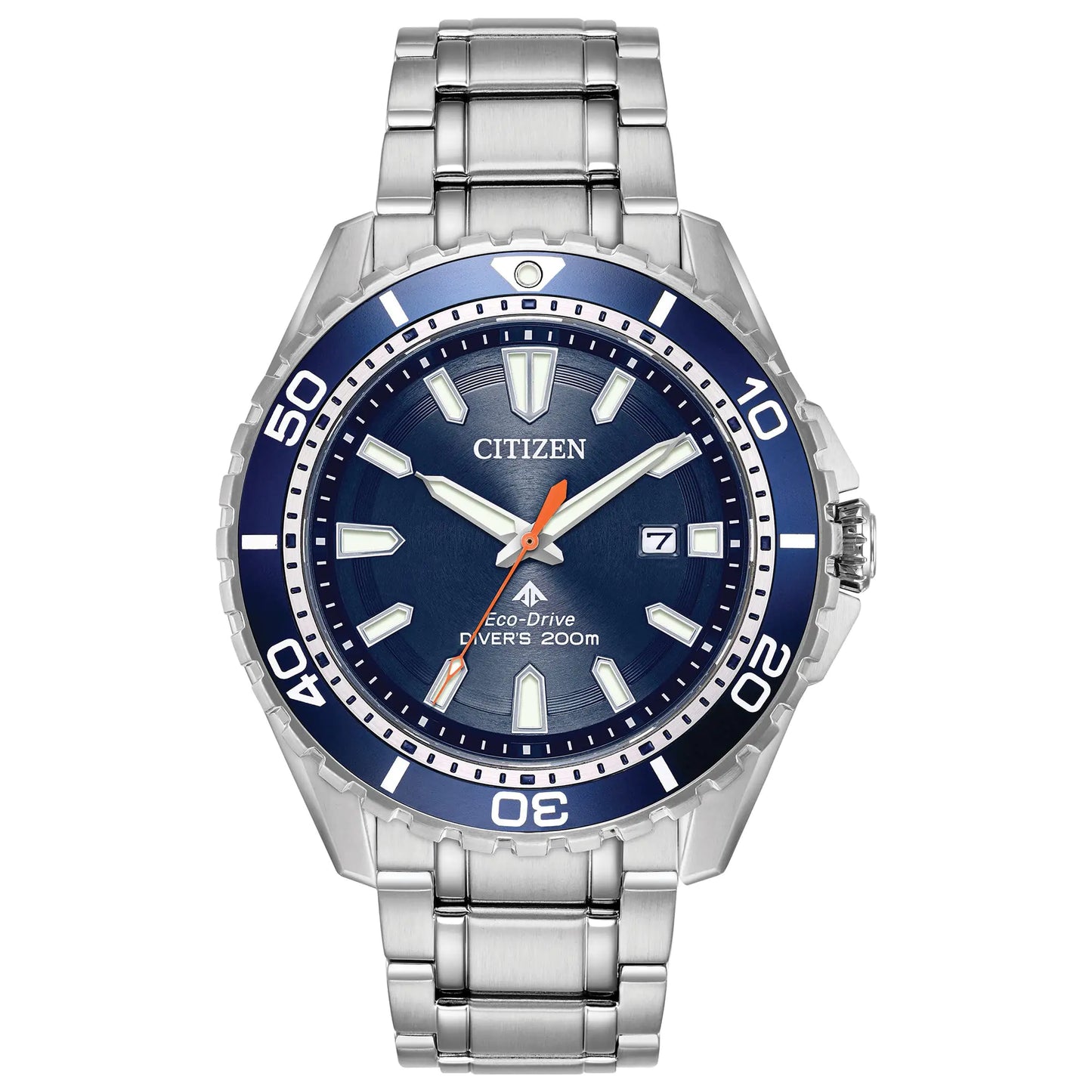 Citizen Mens Promaster Sea Eco-Drive Stainless Steel Watch 3-Hand Date One-way Rotating Bezel ISO Compliant Luminous Hands and Markers Blue Dial 45mm (Model: BN0191-55L)