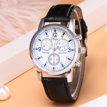Women's Leather Watch, Student Quartz Watch, Casual 3-Eye Watch